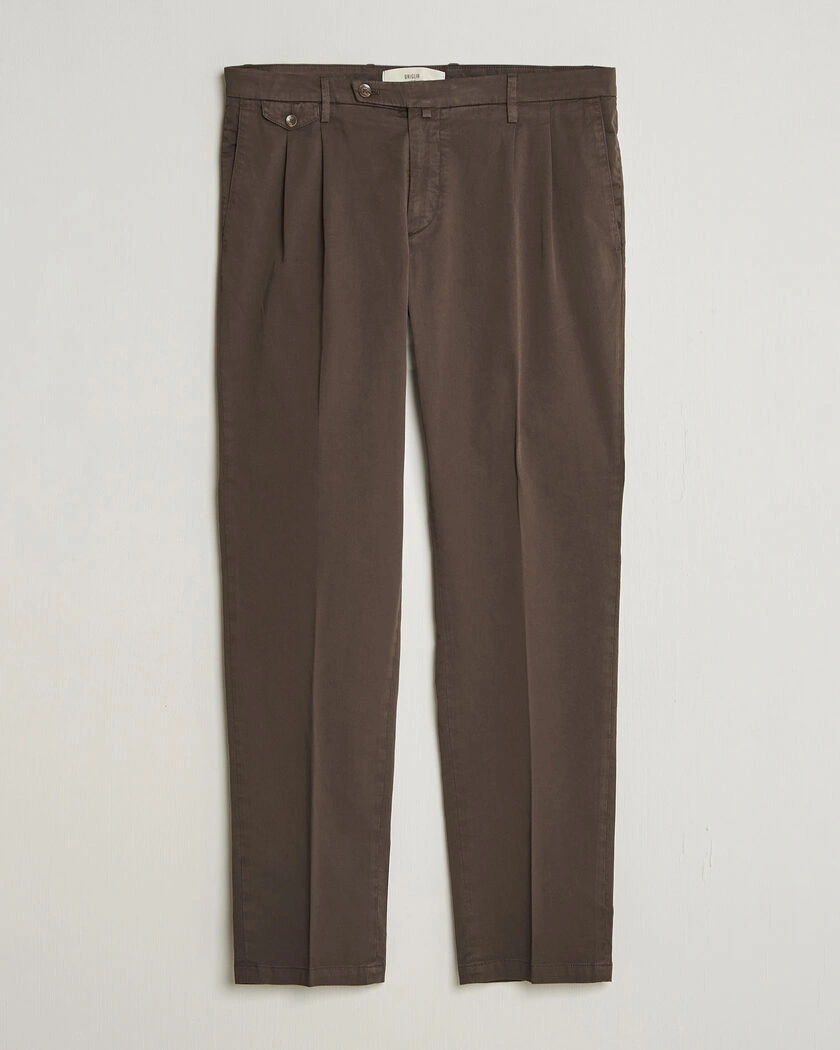 Briglia 1949 Easy Fit Pleated Cotton Stretch Chino Brown – Braun