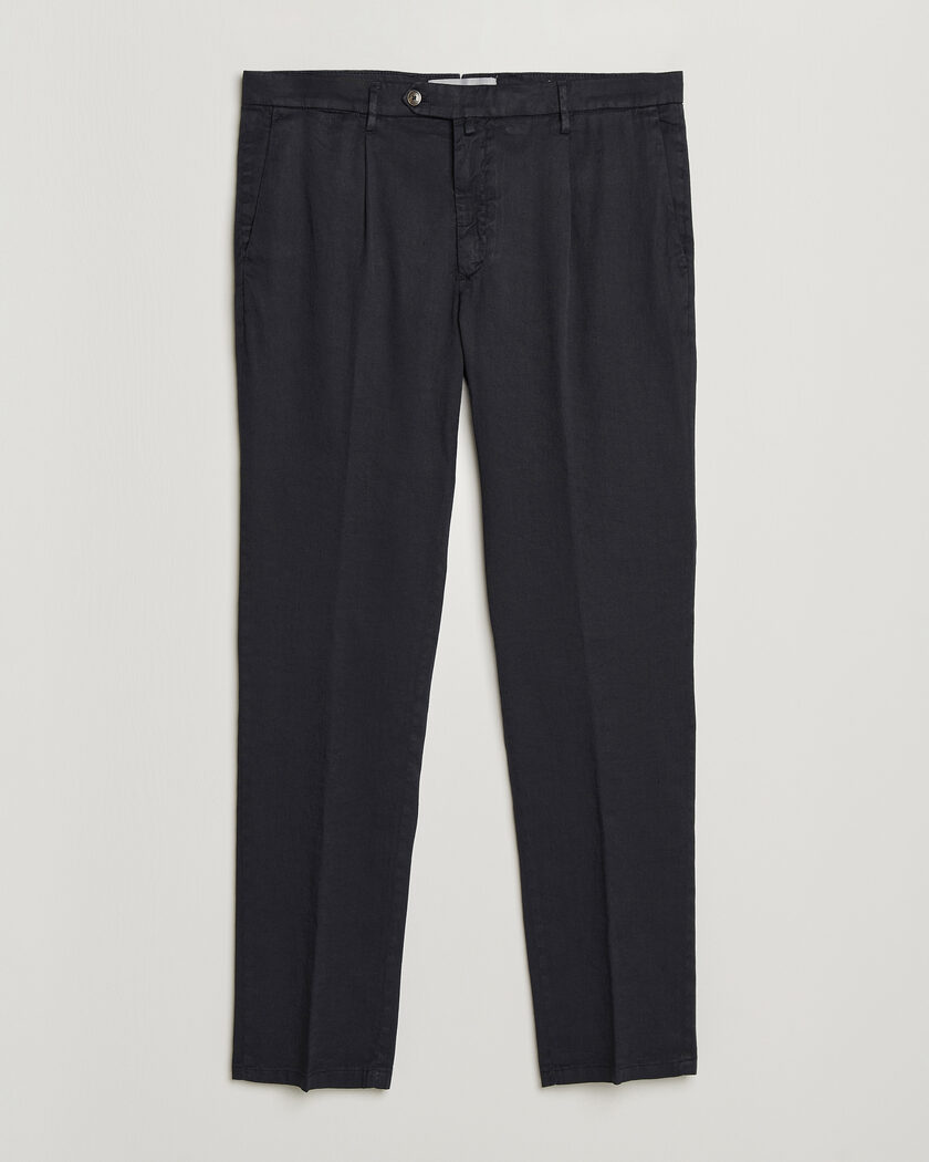 Briglia 1949 Pleated Linen Trousers Navy – Blau