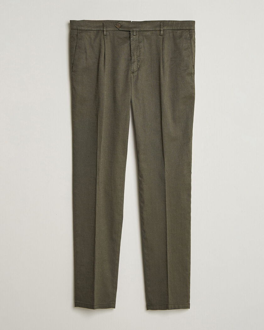 Briglia 1949 Pleated Linen Trousers Olive – Grün