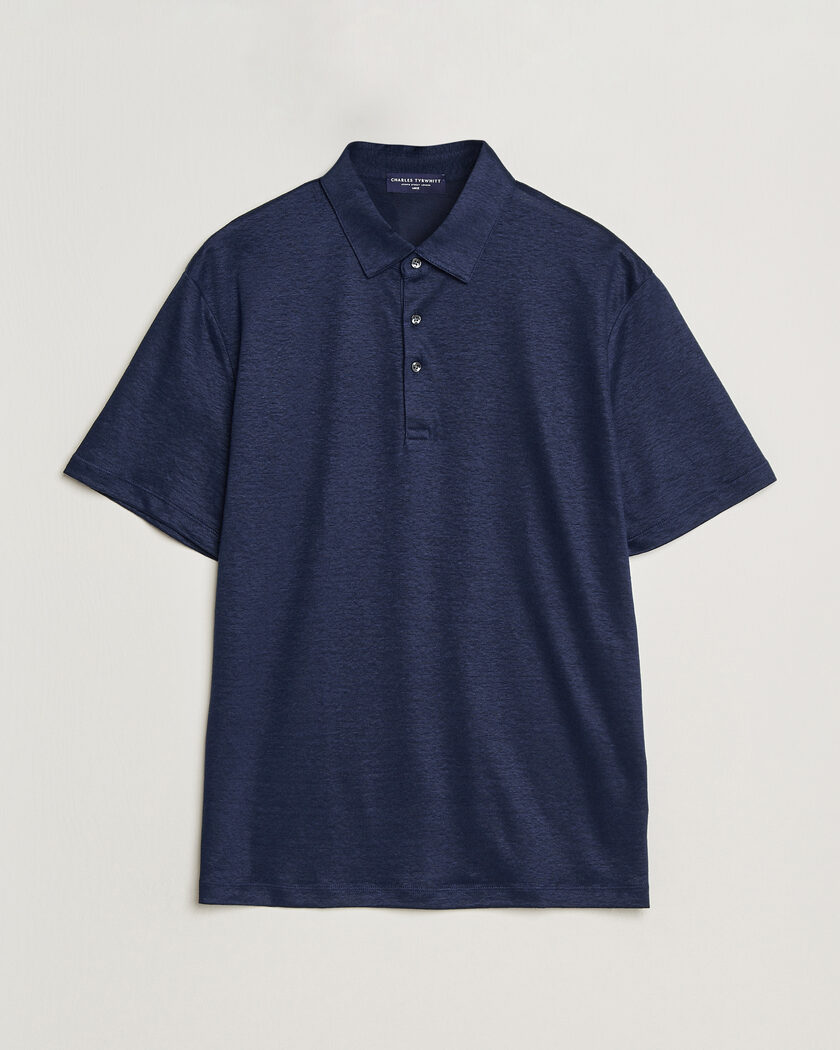 Charles Tyrwhitt Short Sleeve Linen Polo Navy – Blau