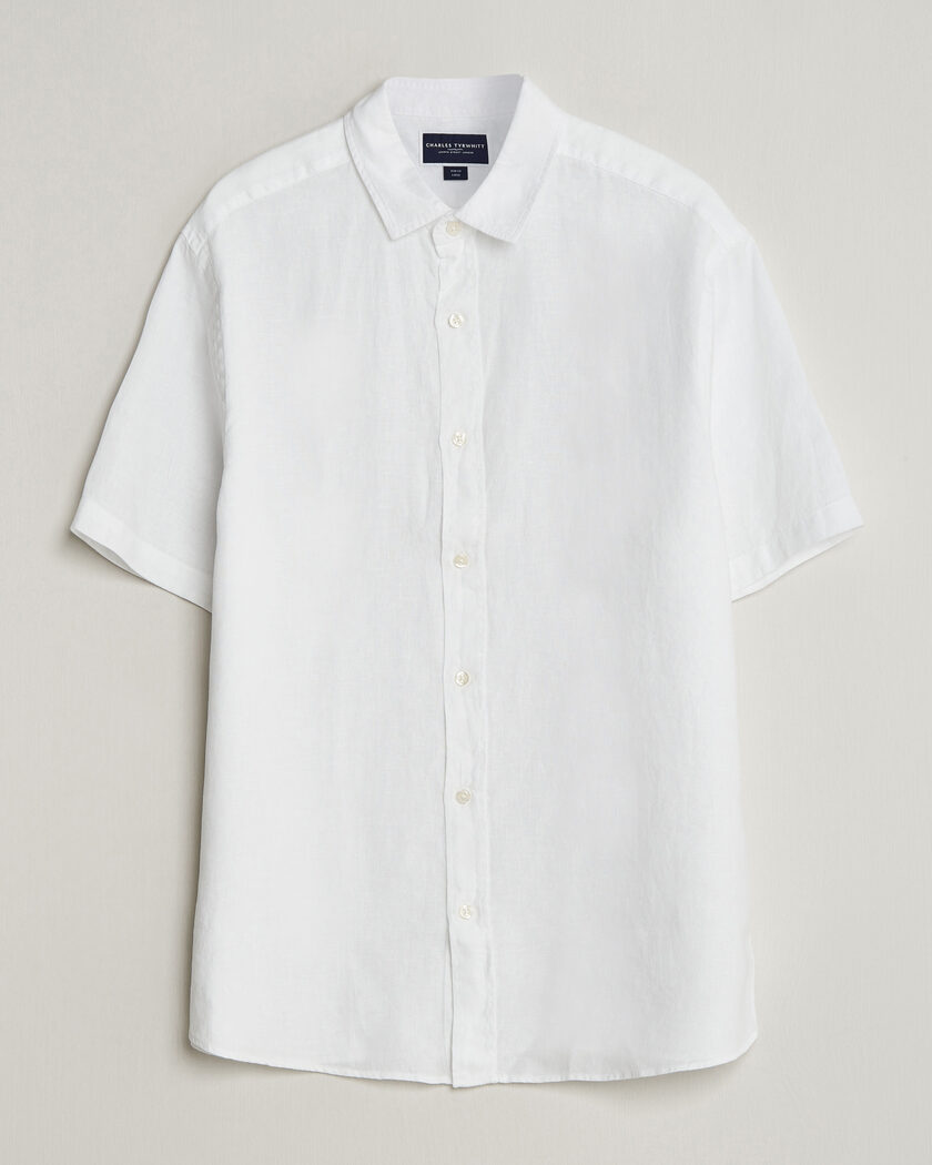 Charles Tyrwhitt Pure Linen Short Sleeve Slim Fit Shirt White – Weiß