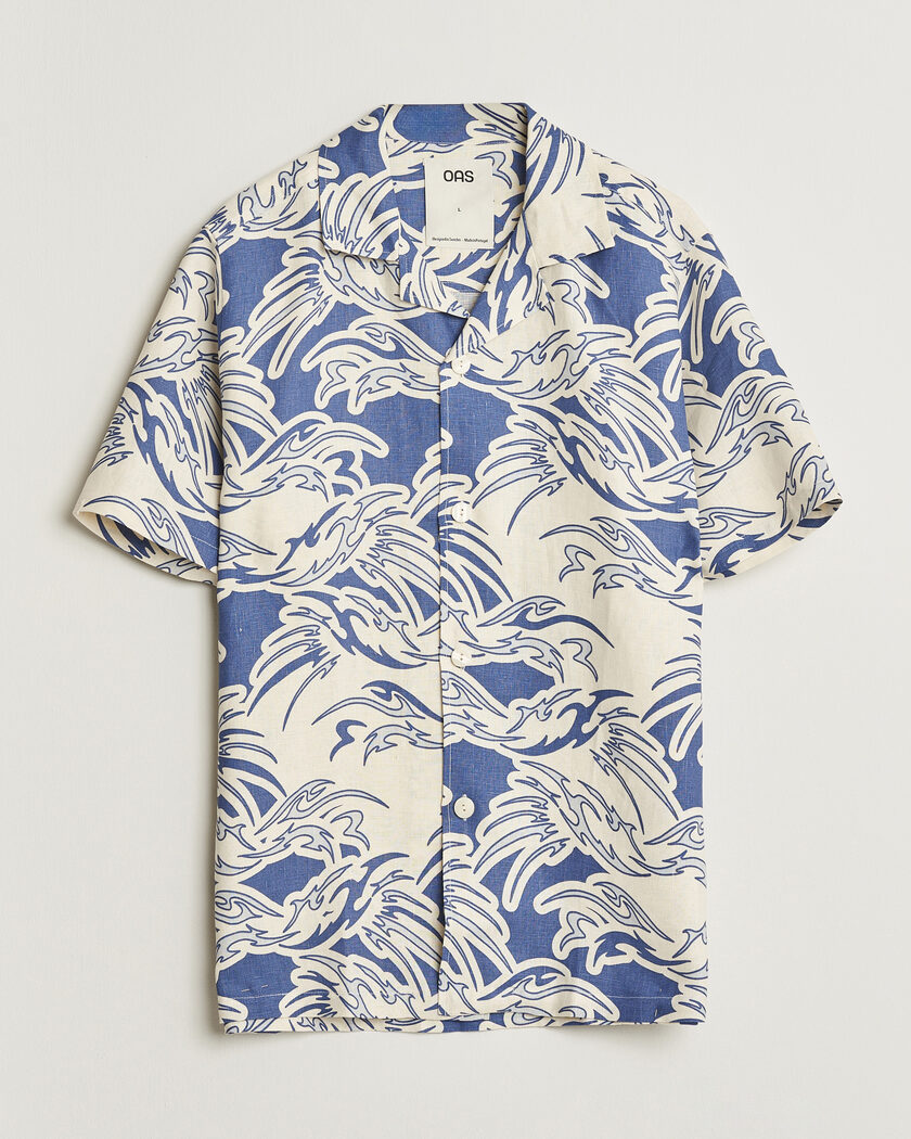 OAS Cuba Short Sleeve Printed Linen Shirt Rouge Blue – Blau