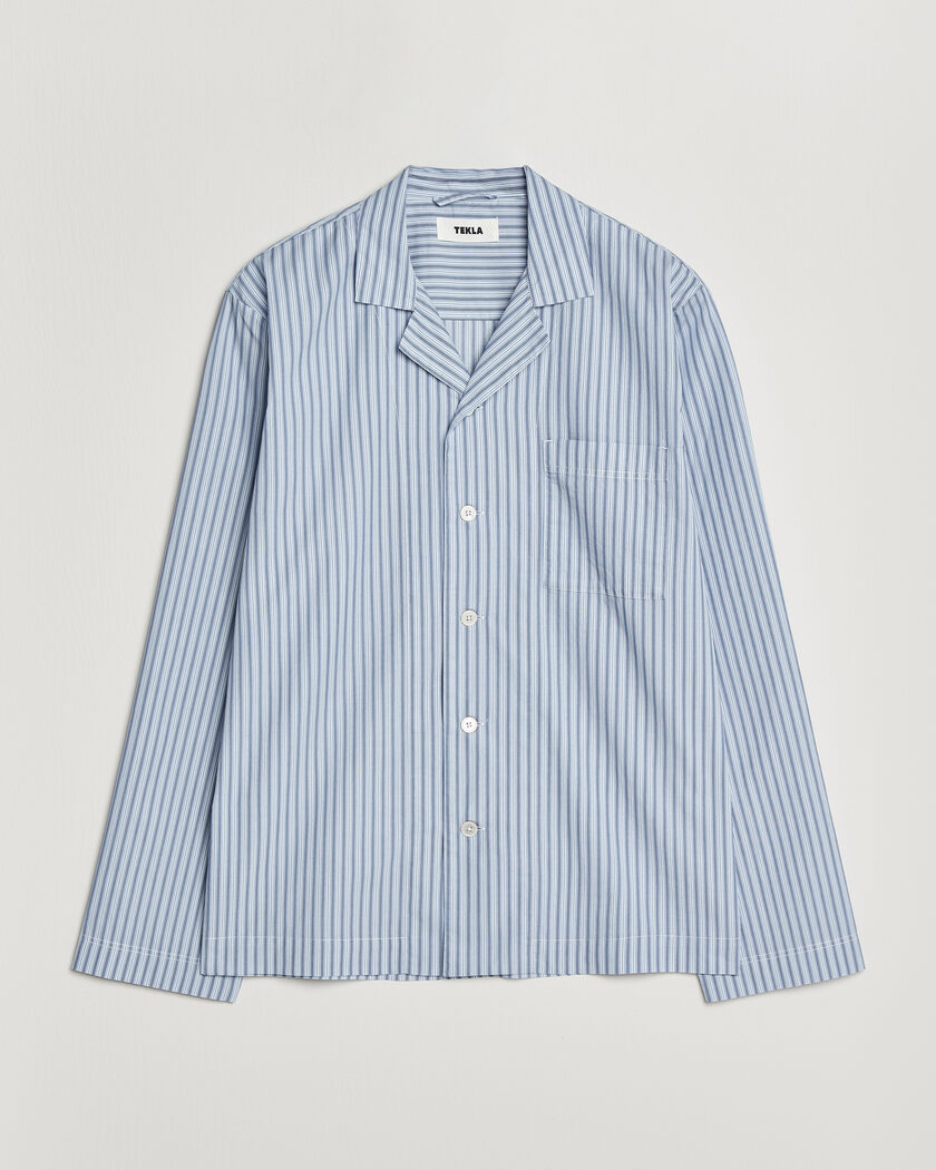 Tekla Fine Twill Pyjama Shirt Cooper Stripes – Blau