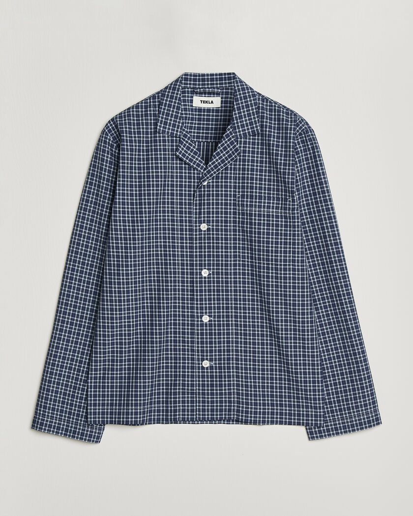 Tekla Fine Twill Pyjama Shirt Lanegan Checks – Blau