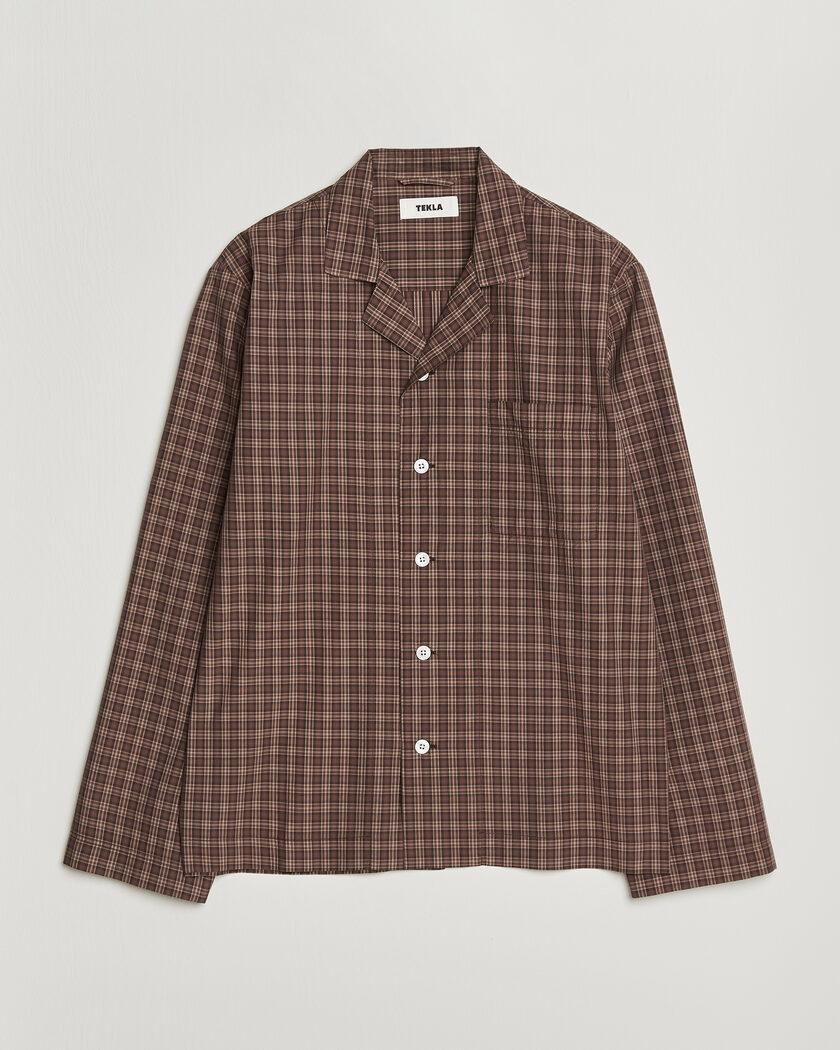 Tekla Fine Twill Pyjama Shirt Serra Checks – Braun