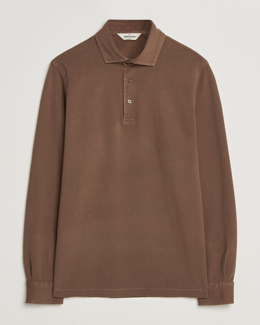 Gran Sasso Washed Long Sleeve Polo Brown – Braun