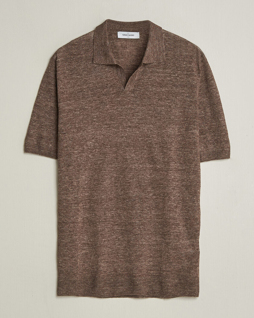 Gran Sasso Washed Knitted Linen Polo Brown Melange – Braun