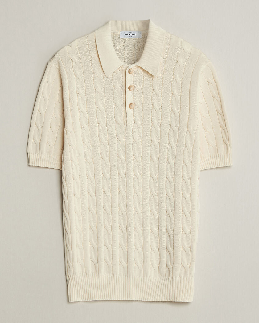  Gran Sasso Cotton Cable Knitted Polo Cream – Weiß