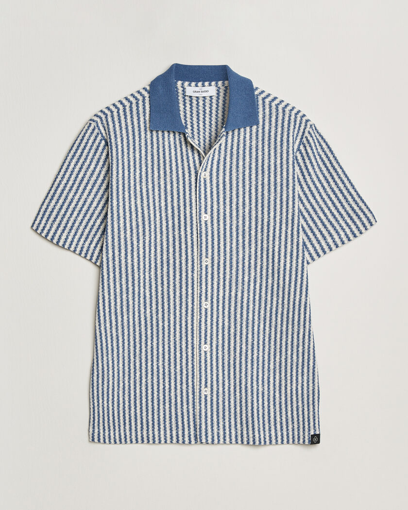  Gran Sasso Cotton Knitted Striped Resort Shirt Blue/white – Blau