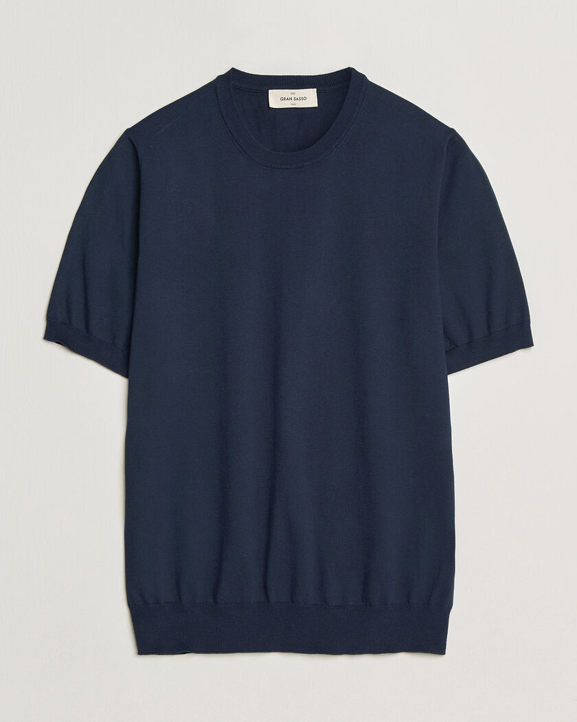 Gran Sasso Cotton Knitted Crew Neck T-Shirt Navy – Blau