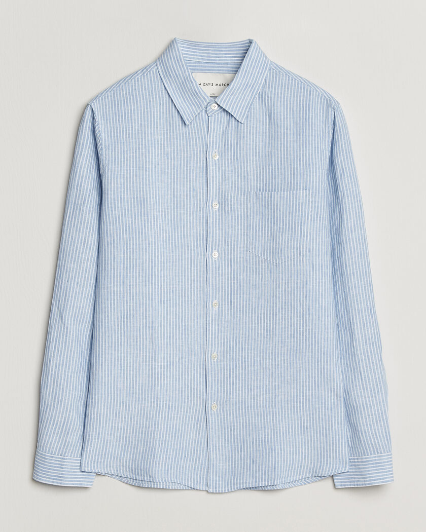 A Day's March Daintree Striped Linen Shirt Light Blue/White – Blau
