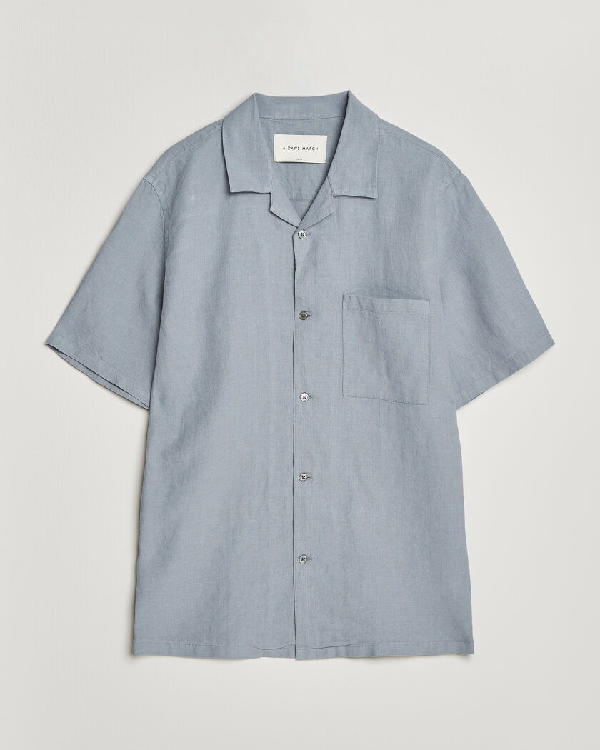 A Day's March Yamu Linen Short Sleeve Shirt Rock Blue – Blau