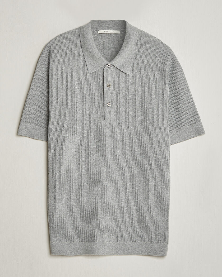 A Day's March Aspen Structured Knitted Polo Grey – Grau