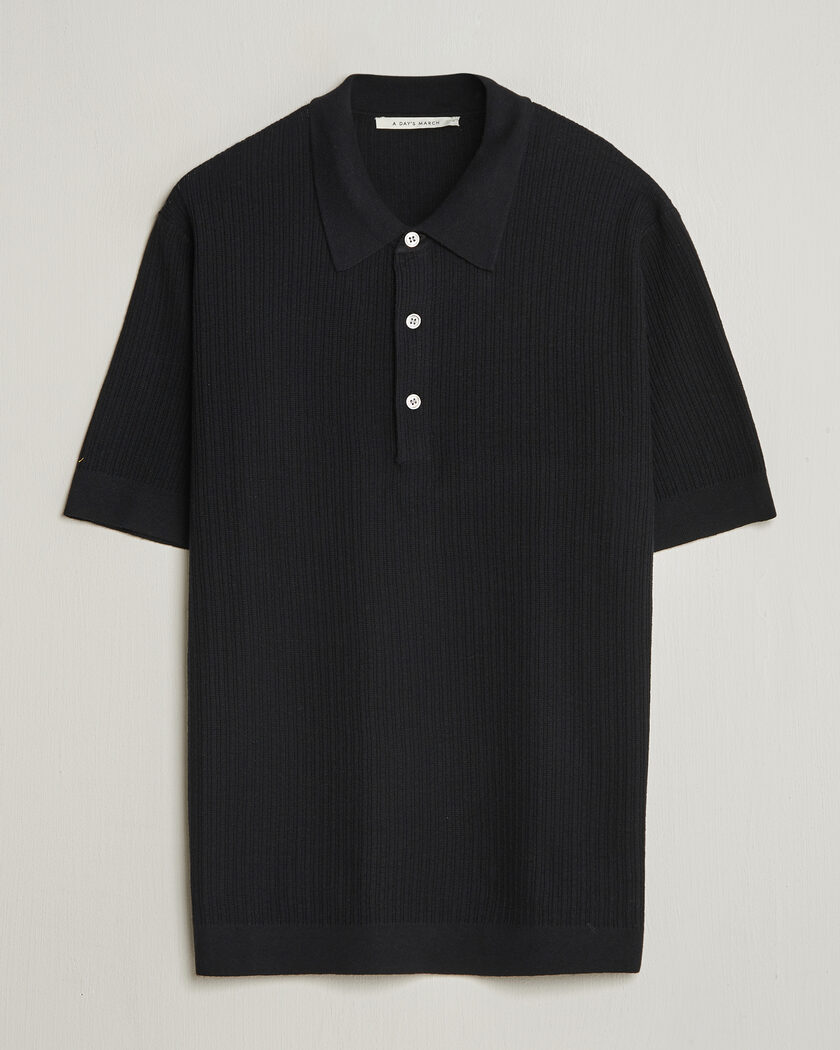 A Day's March Aspen Structured Knitted Polo Black – Schwarz