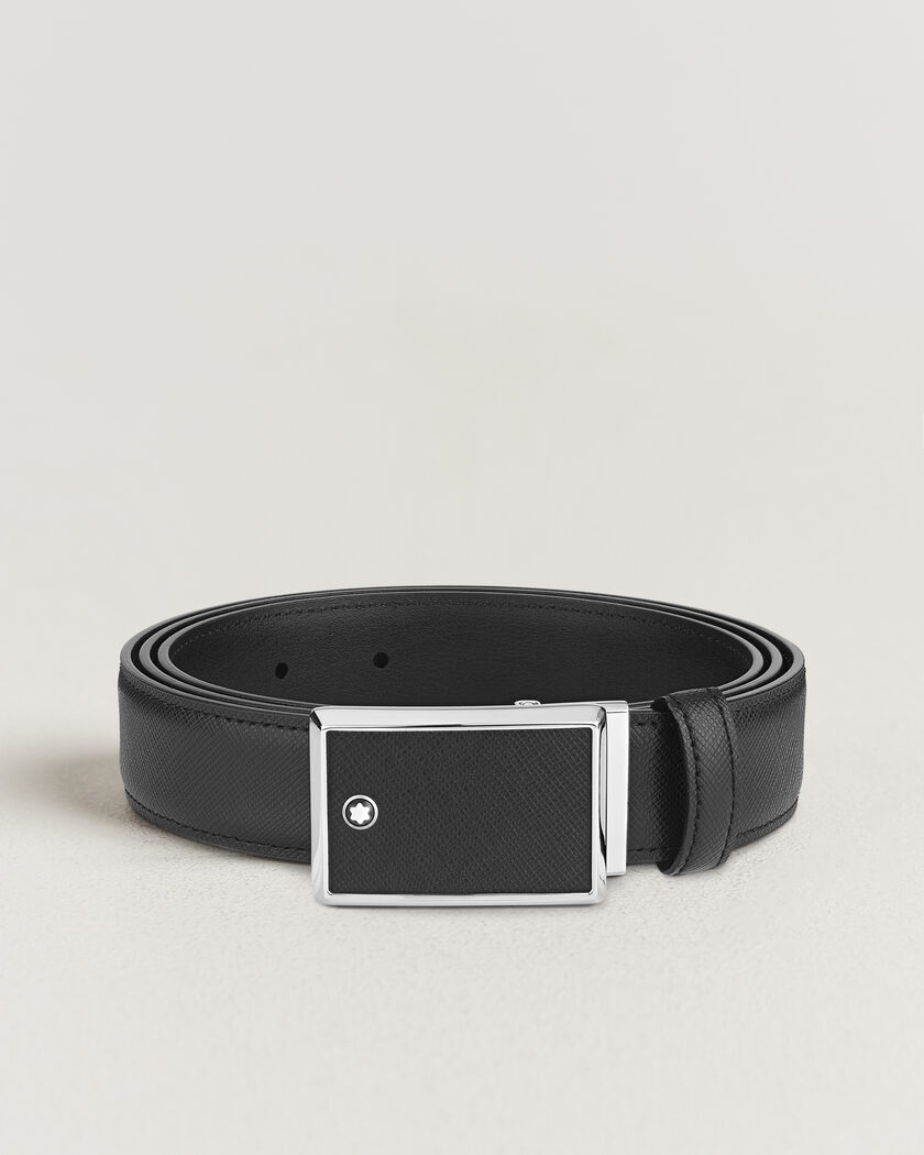 Montblanc Marquetry Plate 30mm Leather Belt Black – Schwarz