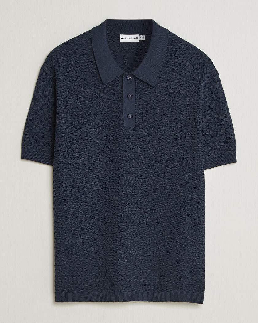 J.Lindeberg Jacques Structured Knitted Polo Navy – Blau