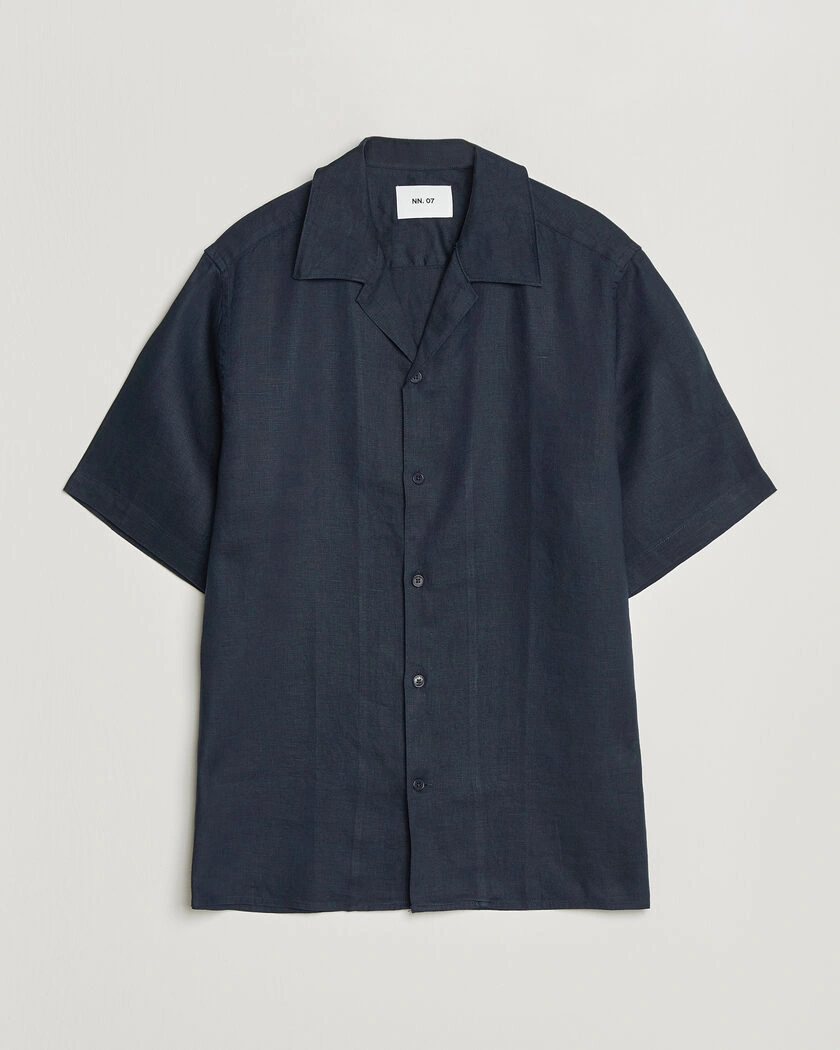 NN07 Julio Linen Resort Shirt Navy Blue – Blau
