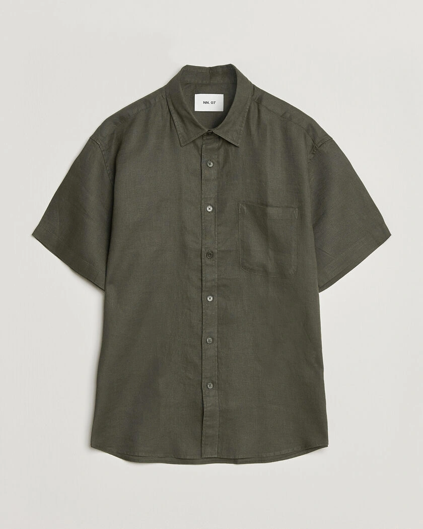 NN07 Deon Linen Short Sleeve Shirt Dark Army – Grün