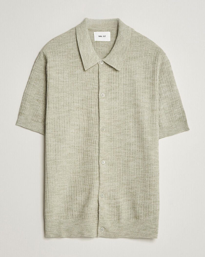 NN07 Nolan Knitted Short Sleeve Shirt Sage Green – Grün