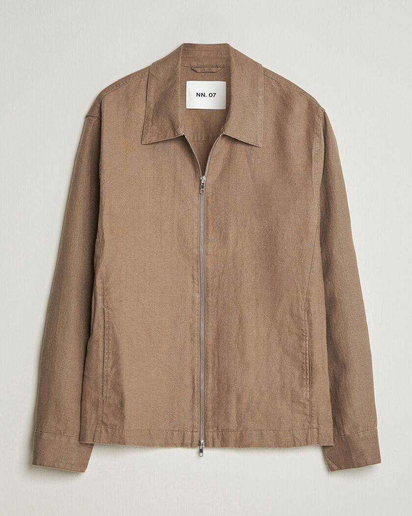NN07 Alban Linen Full Zip Overshirt Clay Mirage – Braun