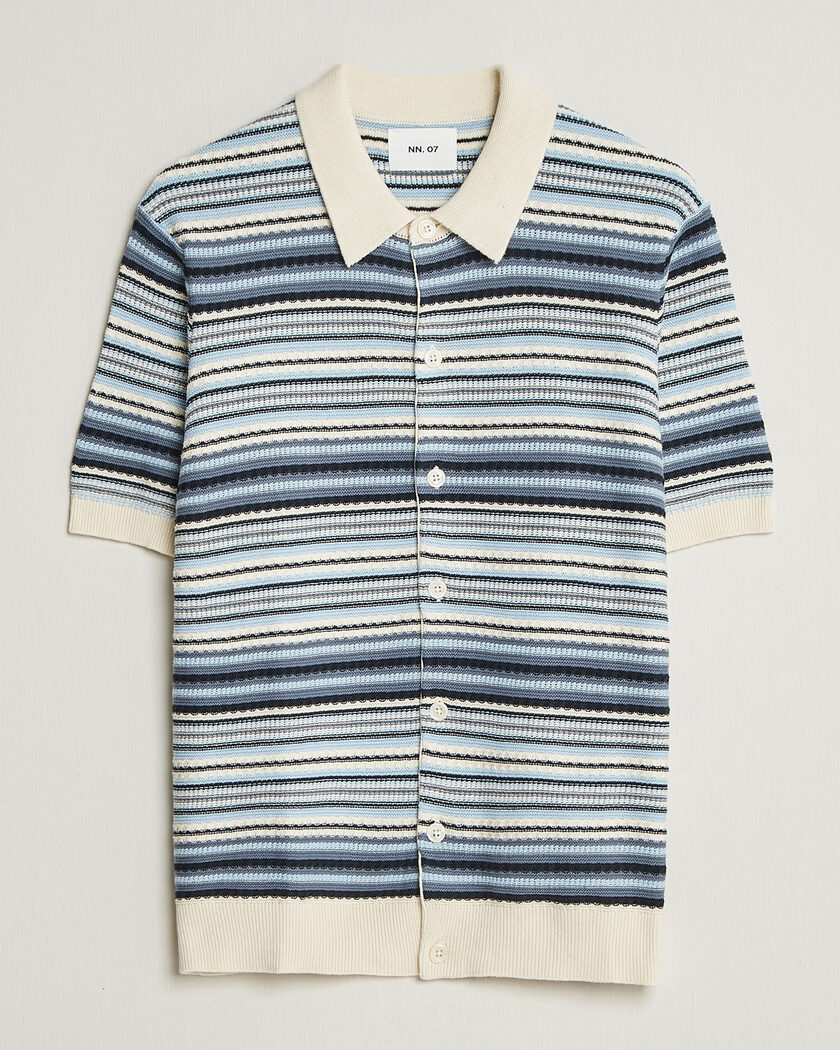 NN07 Nolan Striped Knitted Short Sleeve Shirt Navy Multi – Mehrfarbig