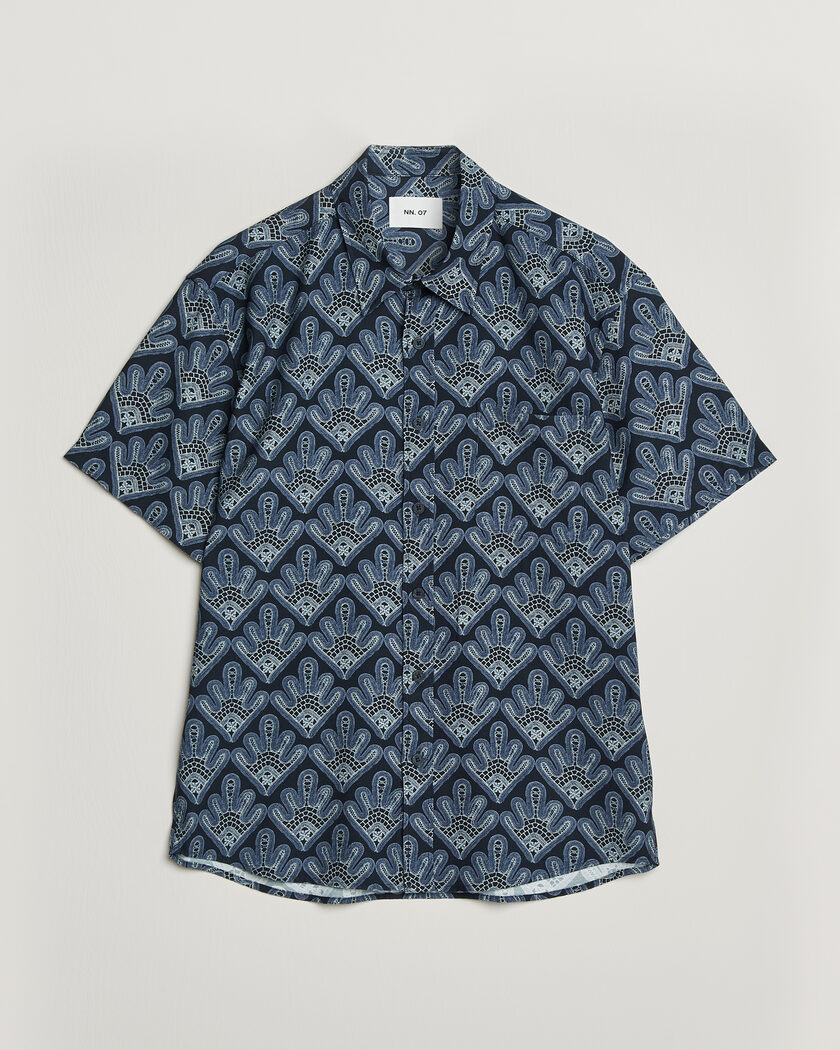NN07 Deon Printed Short Sleeve Shirt Navy Blue – Blau