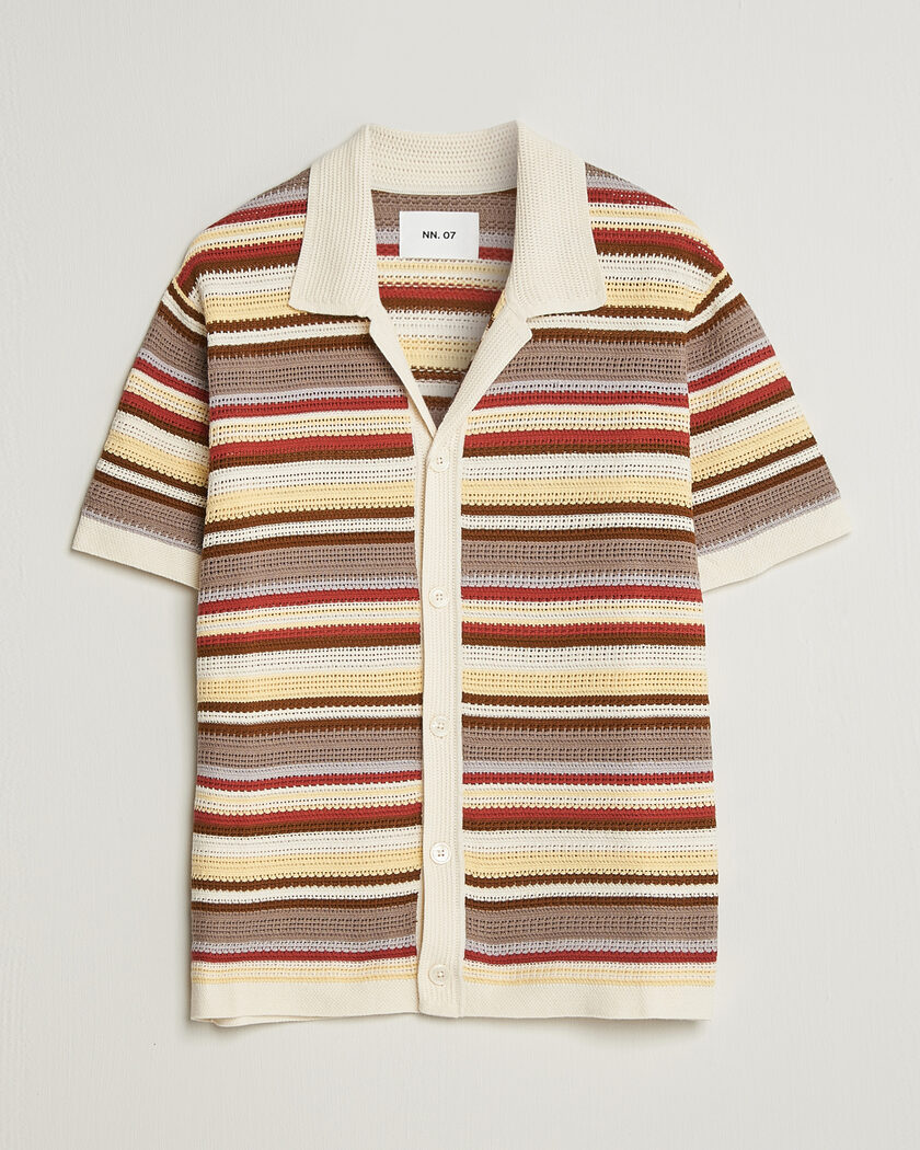 NN07 Lars Striped Knitted Short Sleeve Shirt Ivory Multi – Mehrfarbig