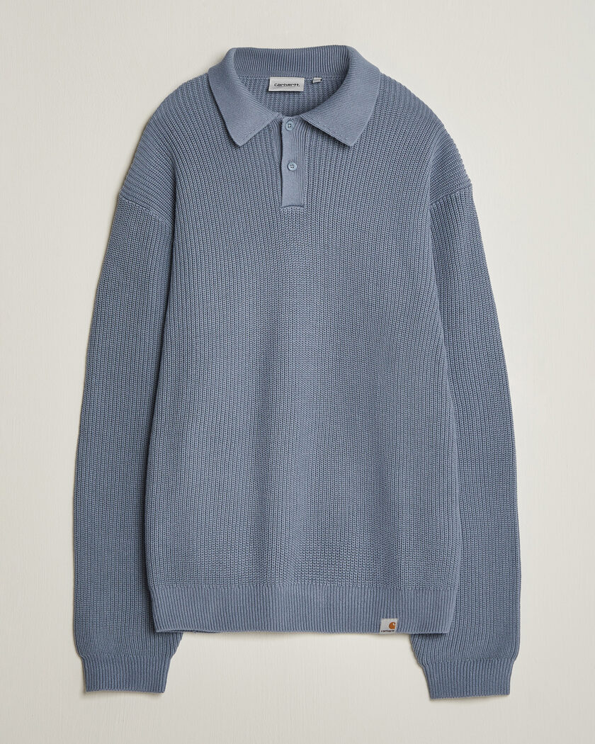 Carhartt WIP Miles Knitted Cotton Polo Shad Blue – Blau