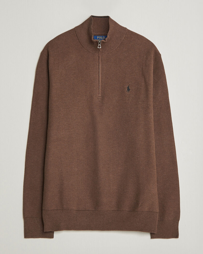 Polo Ralph Lauren Textued Half-Zip Nutmeg Brown Heather – Braun