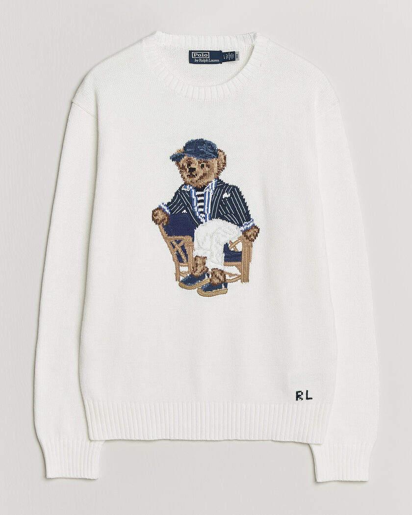 Polo Ralph Lauren Newport Bear Cotton/Linen Sweater Deckwash White – Weiß