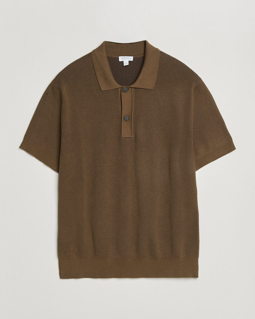 Sunspel Knitted Cotton Rib Polo Bronze – Braun
