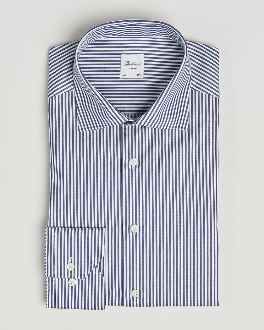 Stenströms Slimline Stripe Cut Away Shirt Navy – Blau