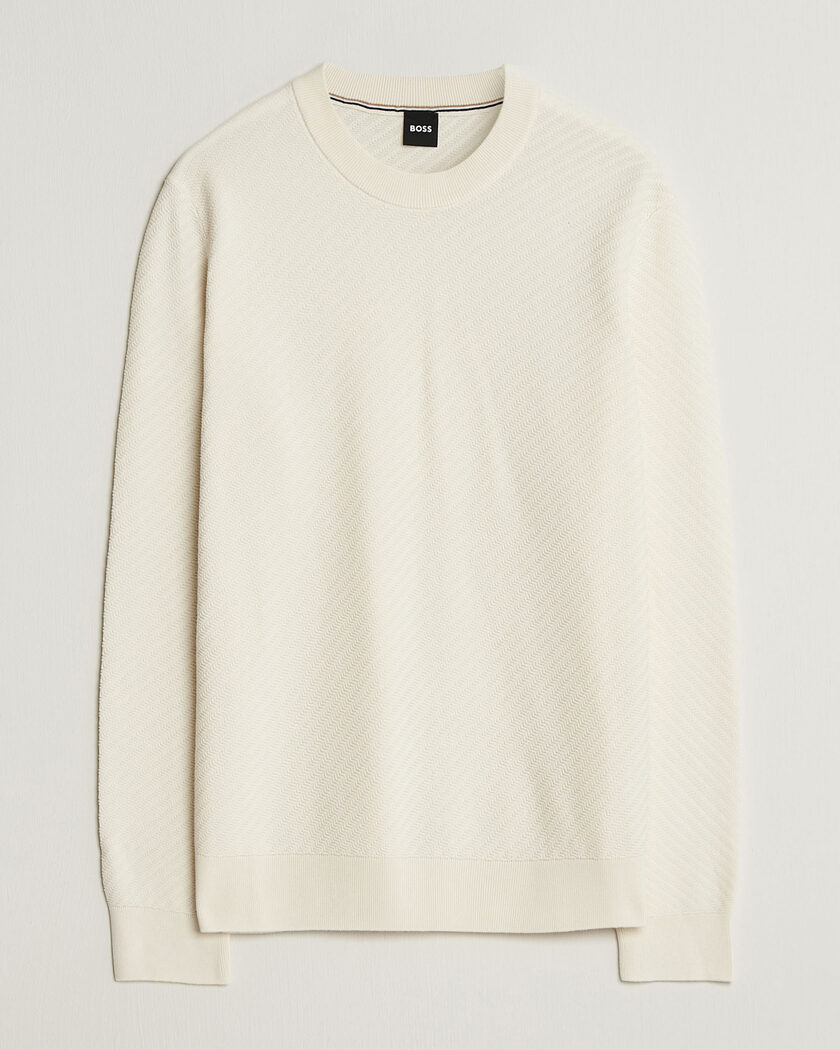 BOSS BLACK Lofranco Structured Knitted Sweater Open White – Weiß
