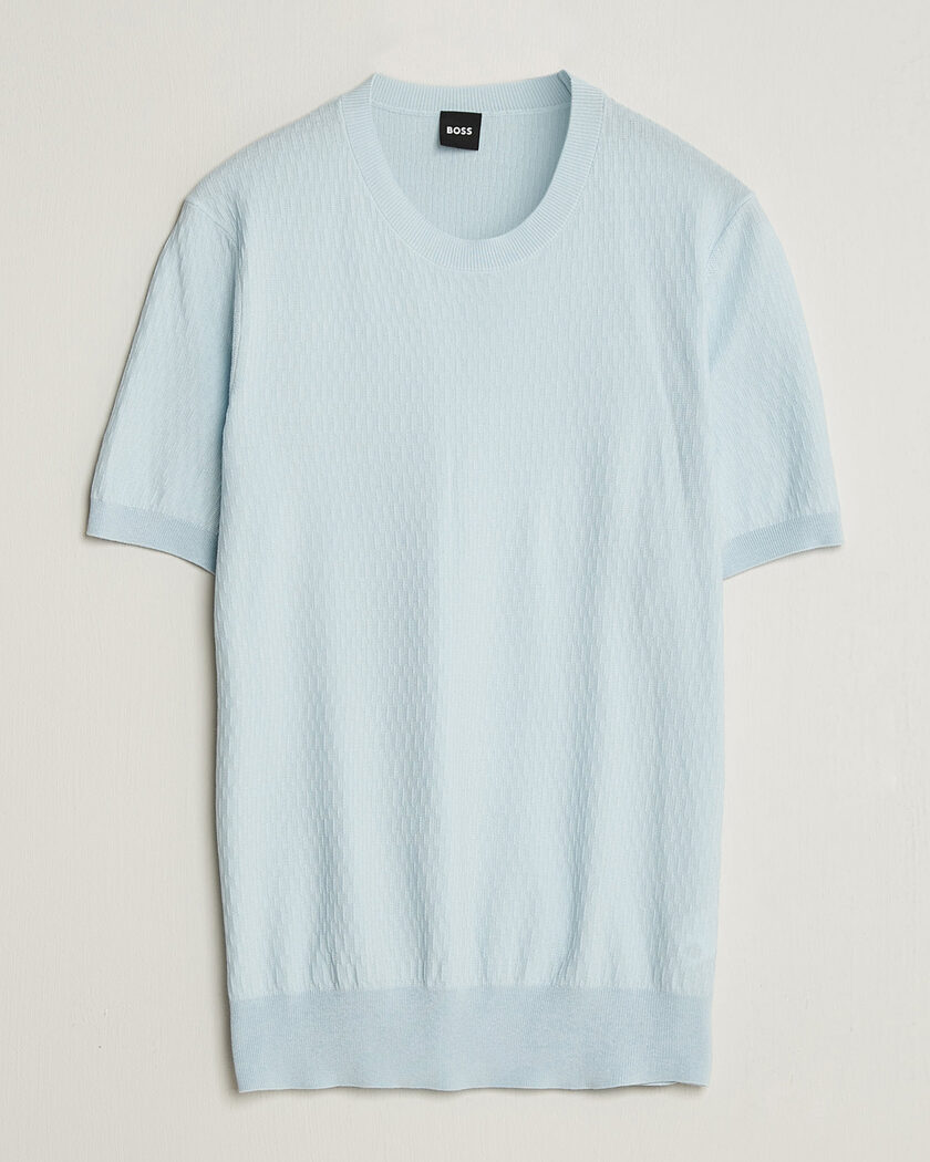  BOSS BLACK Laruso Structured Knitted T-Shirt Open Blue – Blau