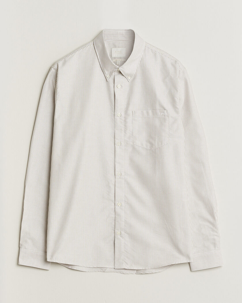 A.P.C. Greg Striped Oxford Shirt Beige/White – Beige