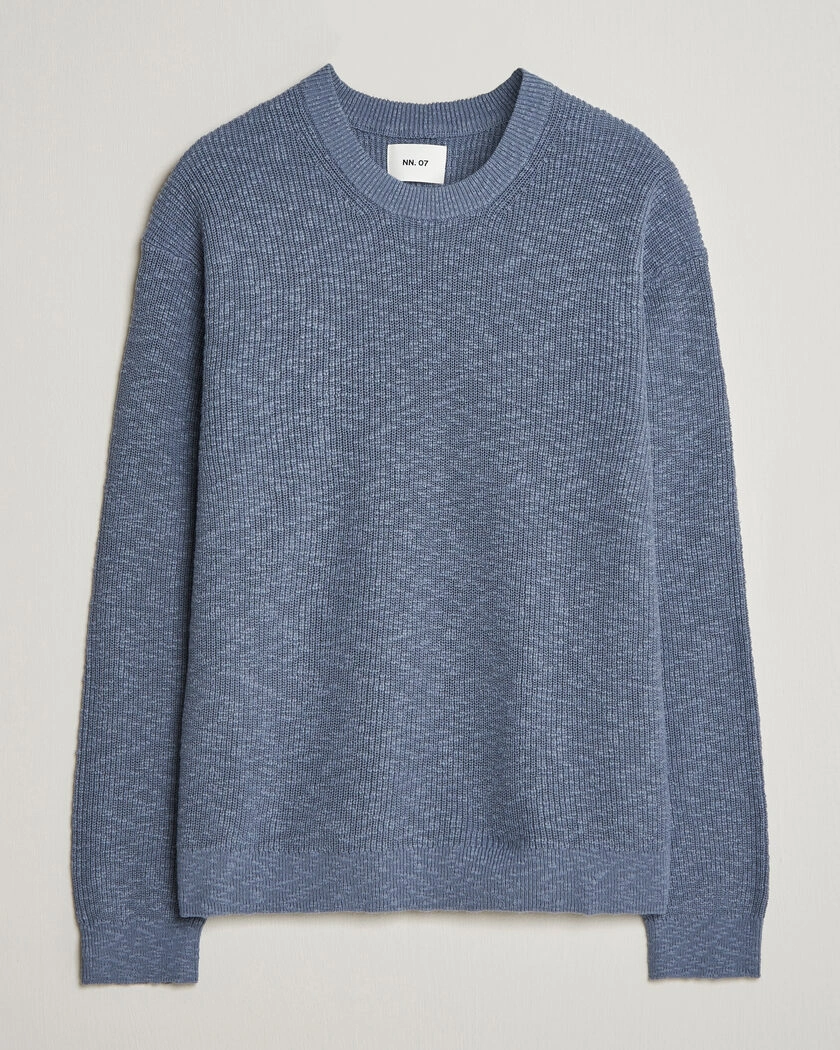 NN07 Russell Cotton Knitted Sweater Stone Blue – Blau