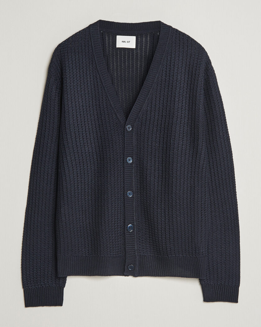 NN07 Tim Linen Knitted Cardigan Navy Blue – Blau