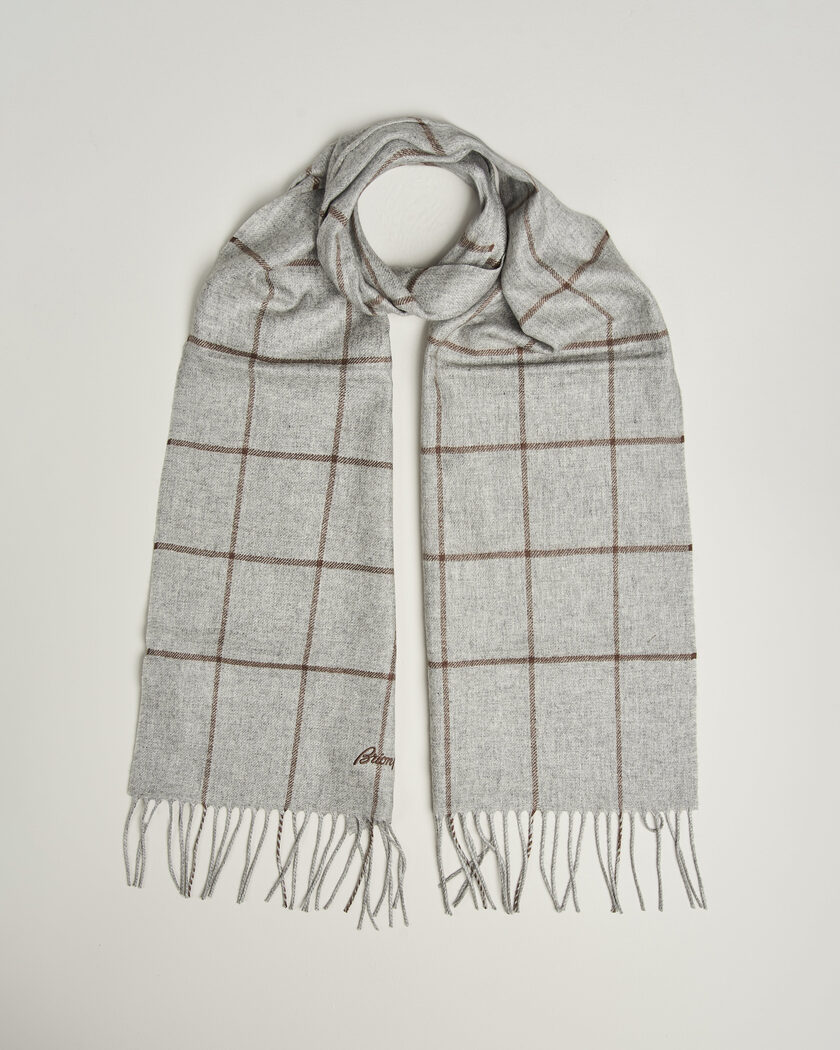 Brioni Cashmere Scarf Grey Check – Grau