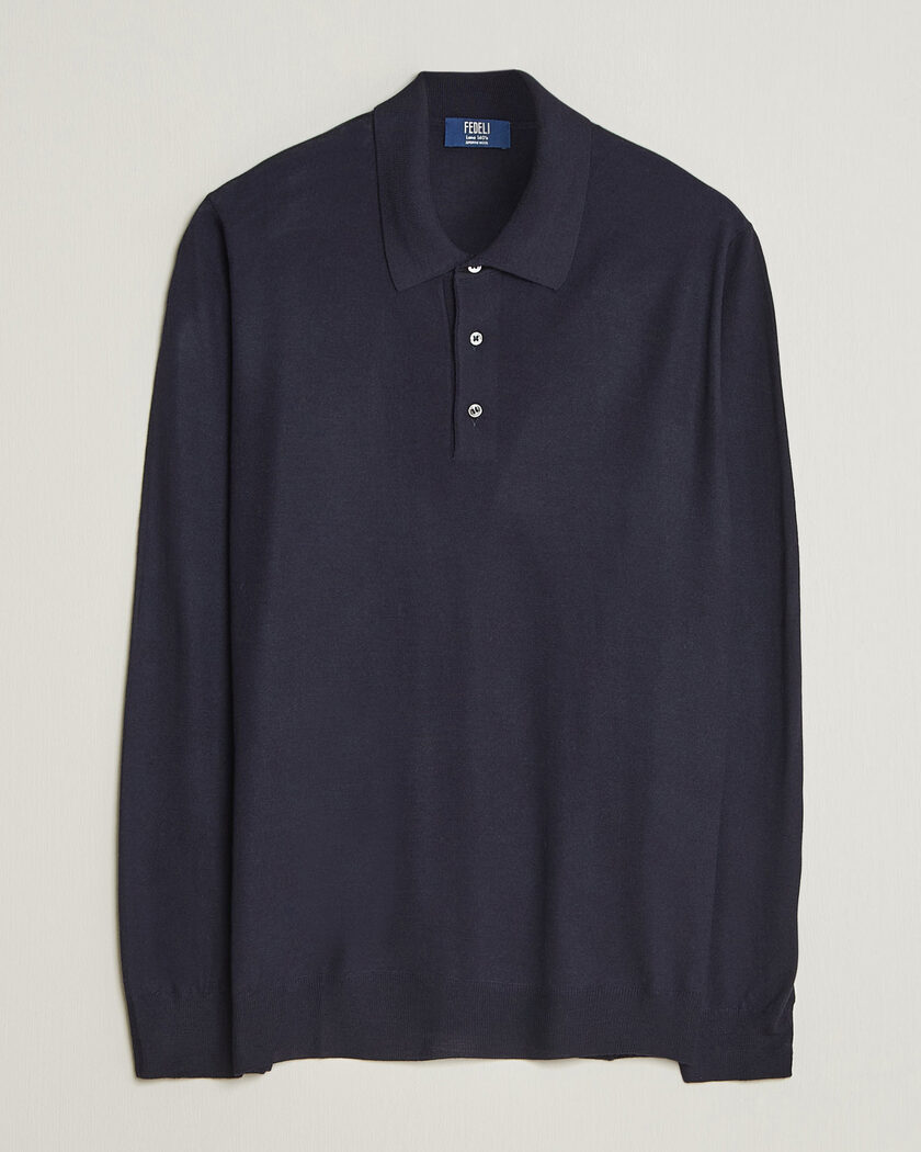 Fedeli 140s Fine Wool Long Sleeve Polo Navy – Blau