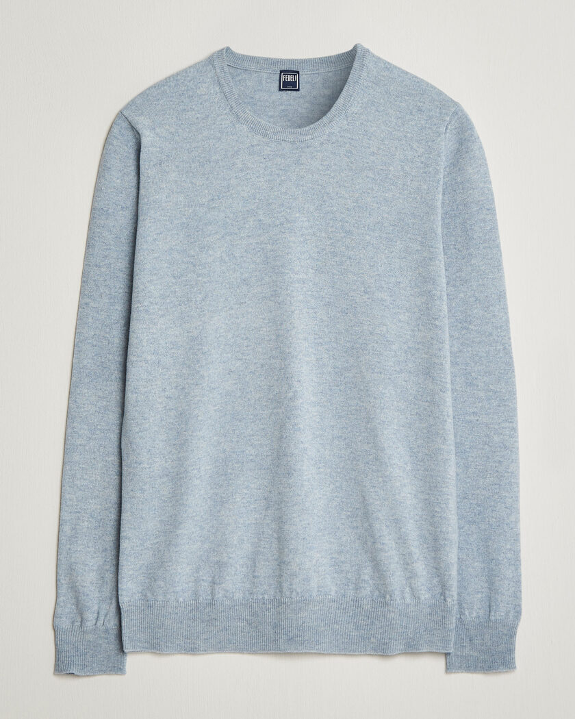 Fedeli Pure Cashmere Crew Neck Light Blue – Blau