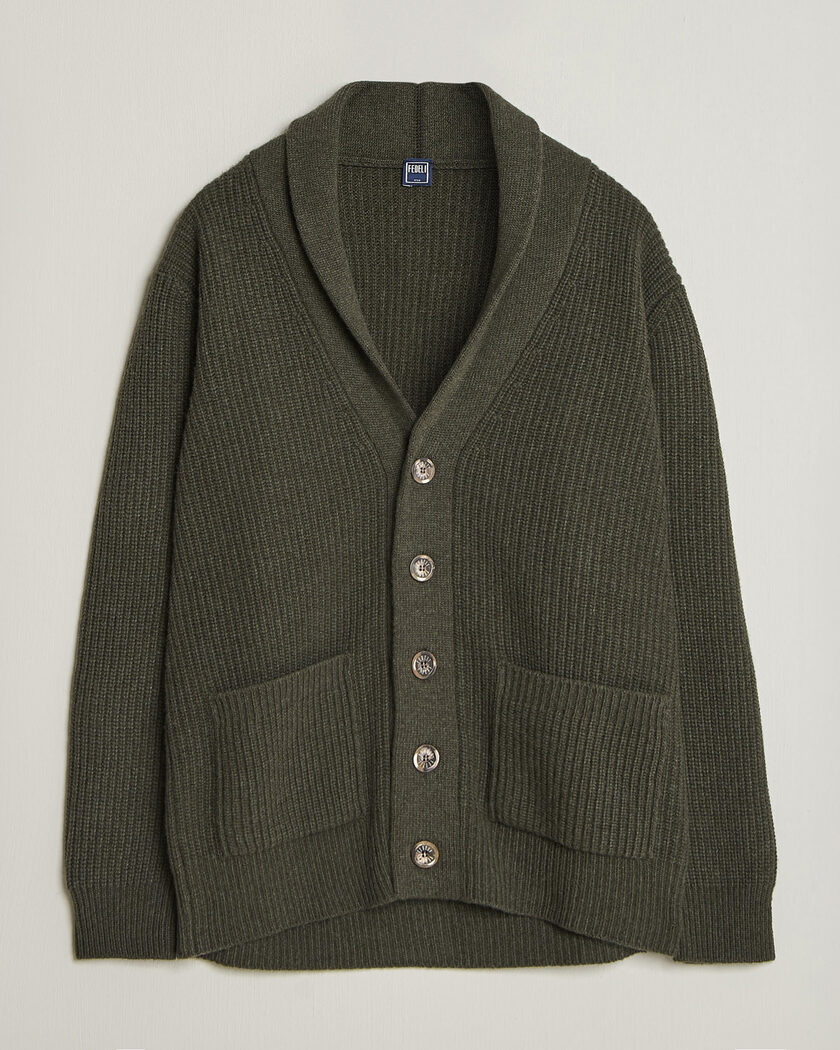 Fedeli Wool/Cashmere Shawl Cardigan Forest Green – Grün