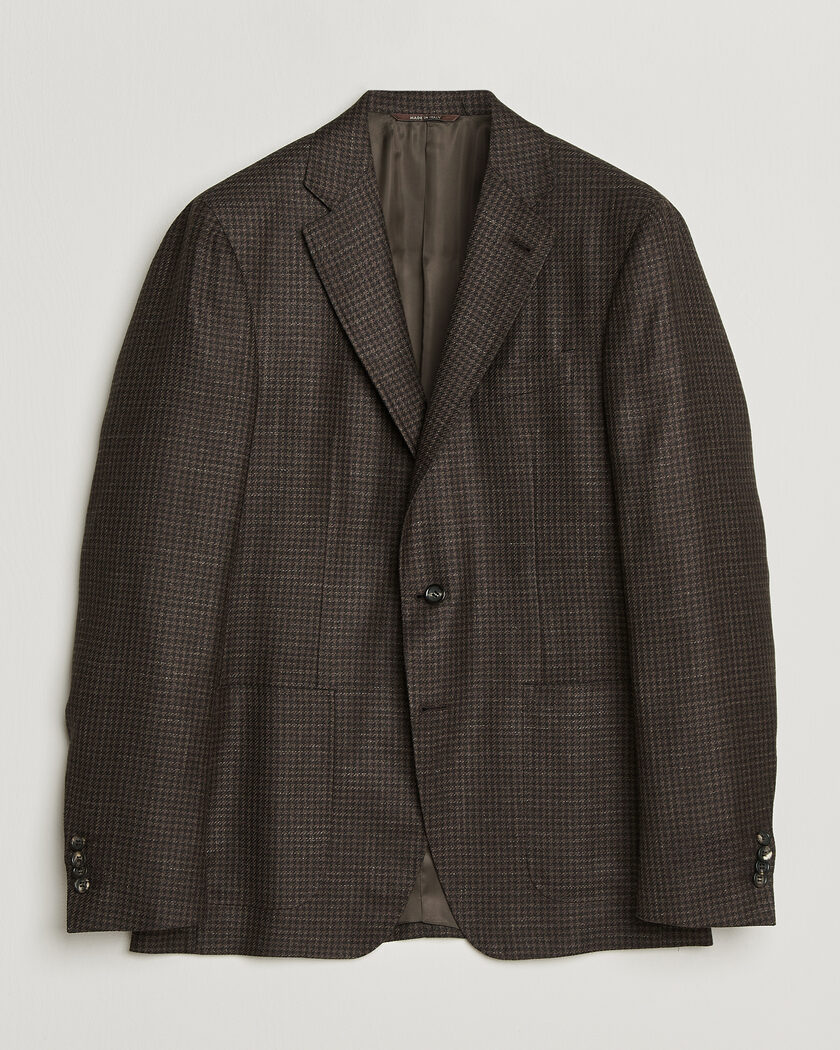 Canali Kei Houndstooth Flannel Blazer Dark Brown – Braun