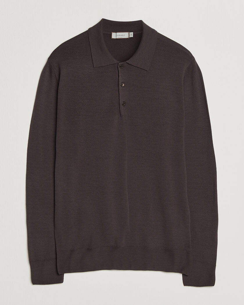 Canali Merino Wool Long Sleeve Polo Dark Brown – Braun