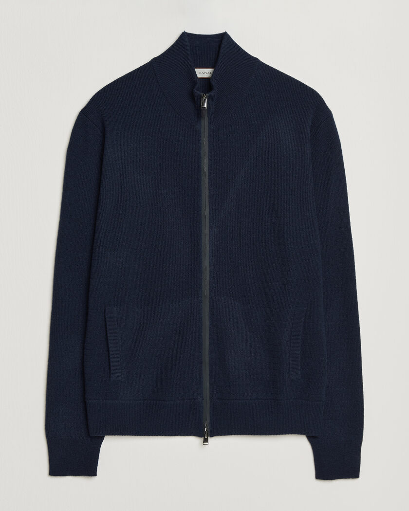 Canali Wool/Cashmere Full Zip Cardigan Navy – Blau