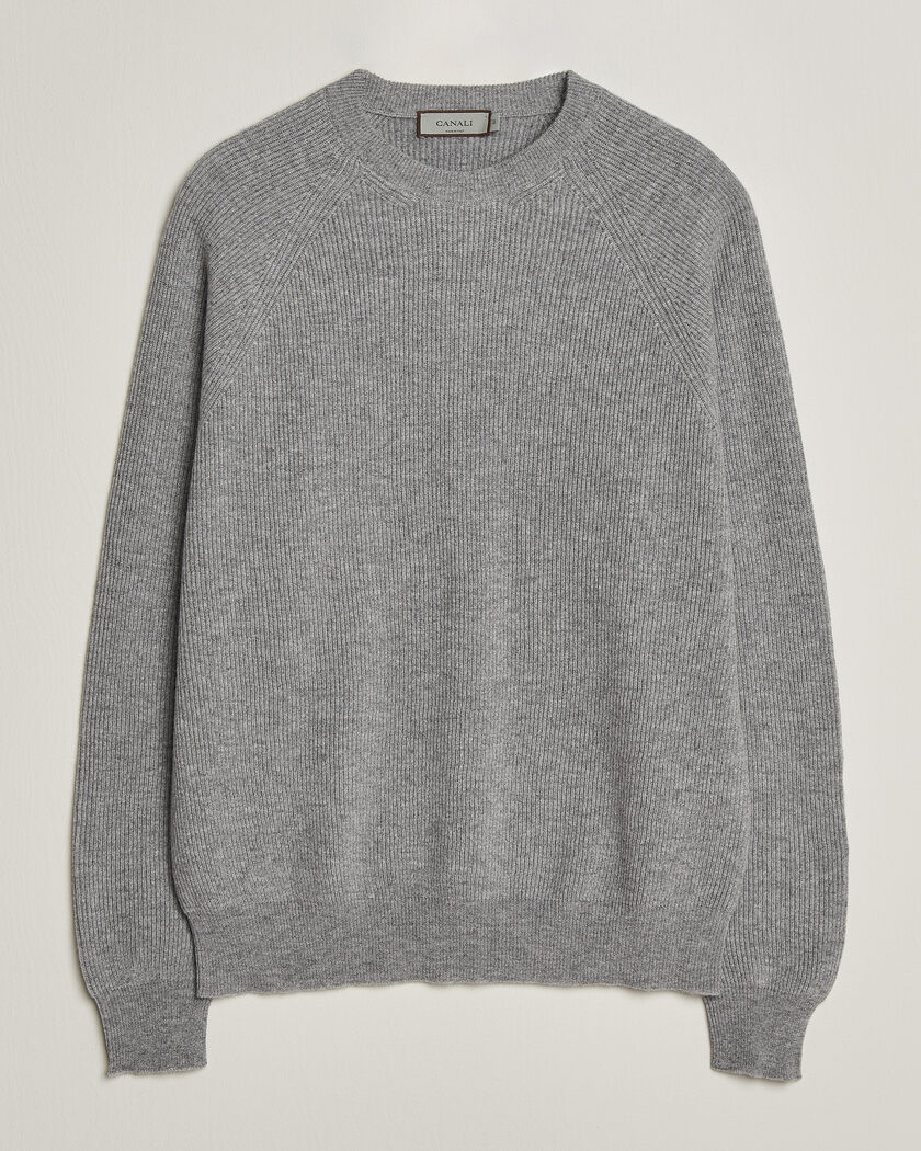 Canali Rib Cashmere Sweater Light Grey – Grau