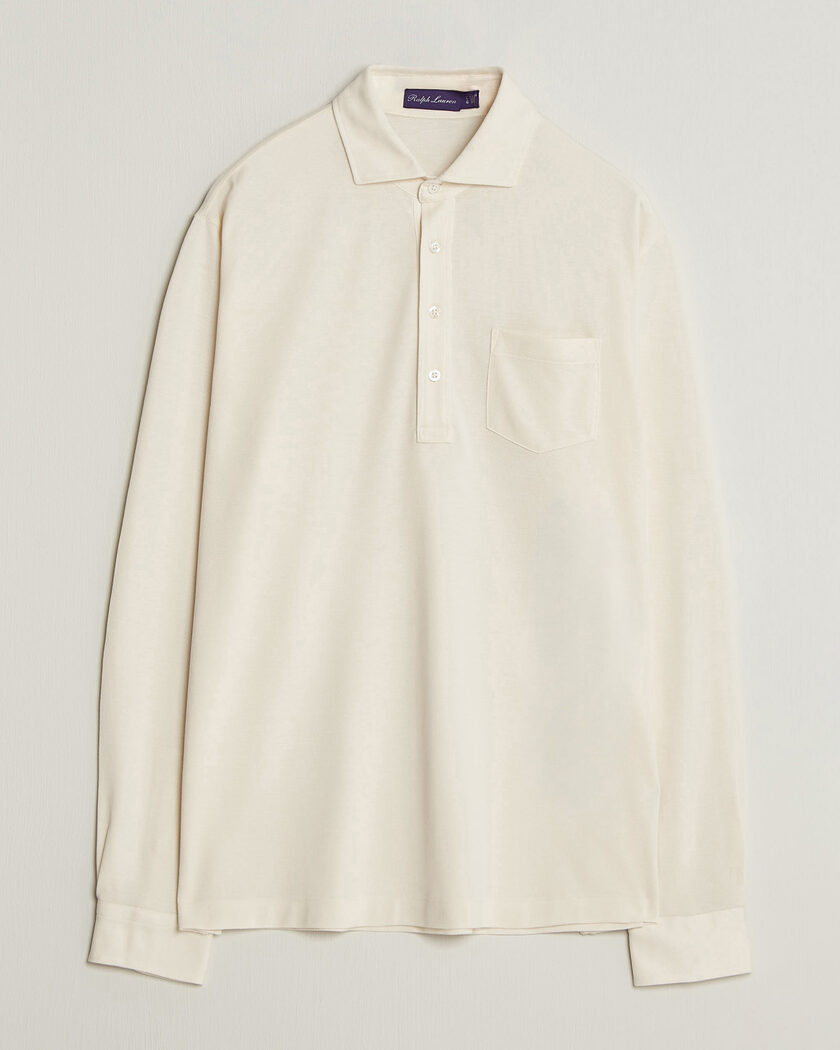 Ralph Lauren Purple Label Long Sleeve Washed Polo Classic Cream – Weiß