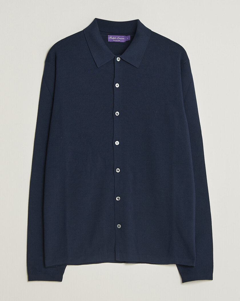 Ralph Lauren Purple Label Milano Stich Cardigan Racing Navy – Blau