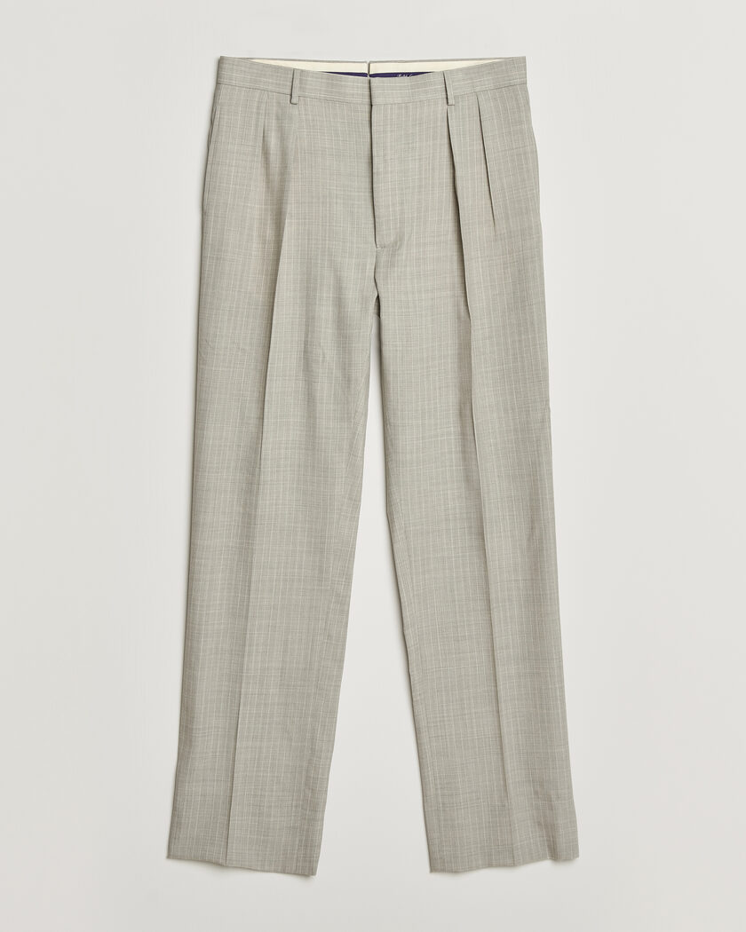 Ralph Lauren Purple Label Glenn Pinstriped Pleated Wool Trousers Grey – Grau