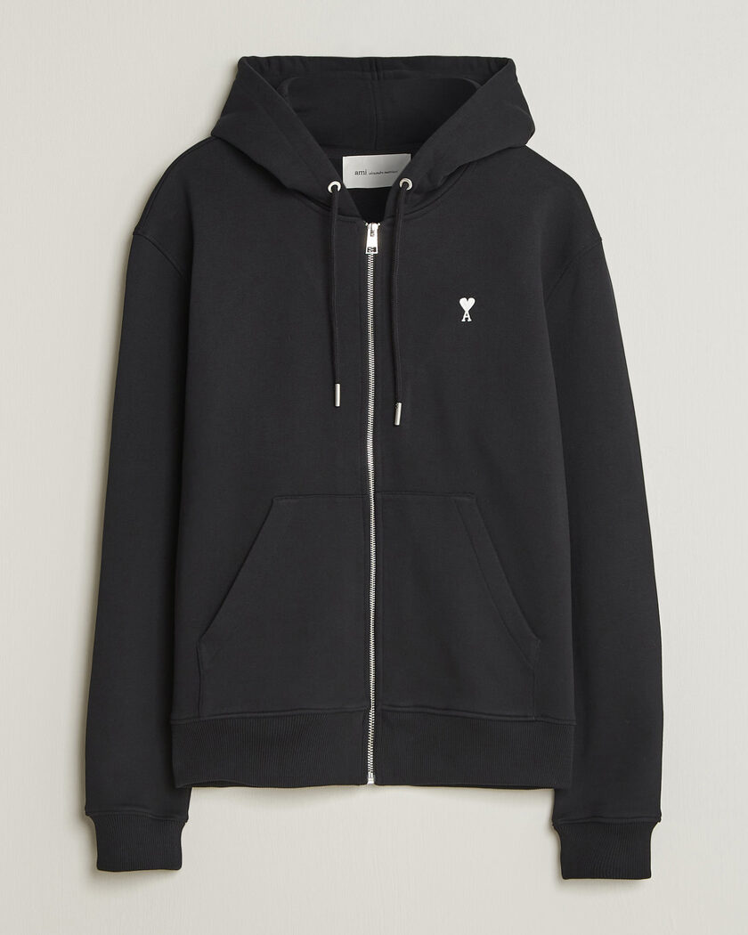 AMI Contrasted Heart Logo Full Zip Hoodie Black – Schwarz