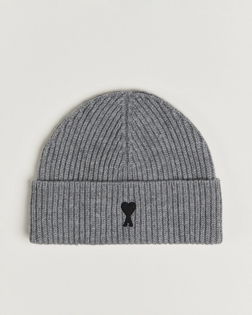 AMI Contrasted Heart Logo Beanie Light Grey Melange – Grau